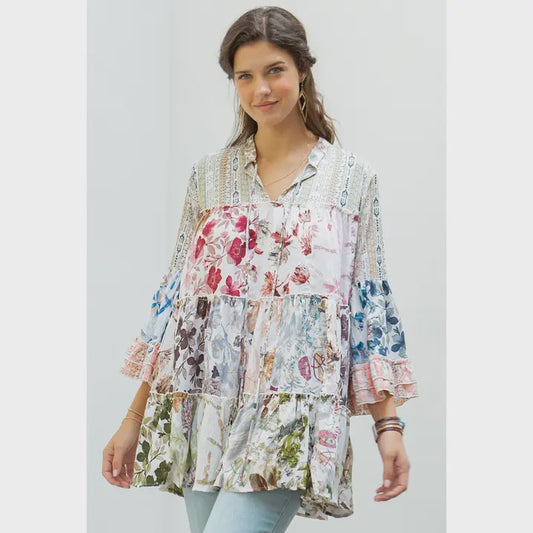 3/4 Sleeve Patchwork Jhalba Top