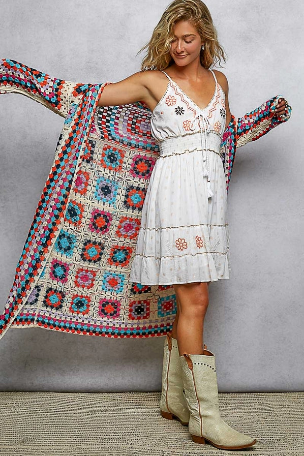 Long Sleeve Multi Color Crochet Cardigan