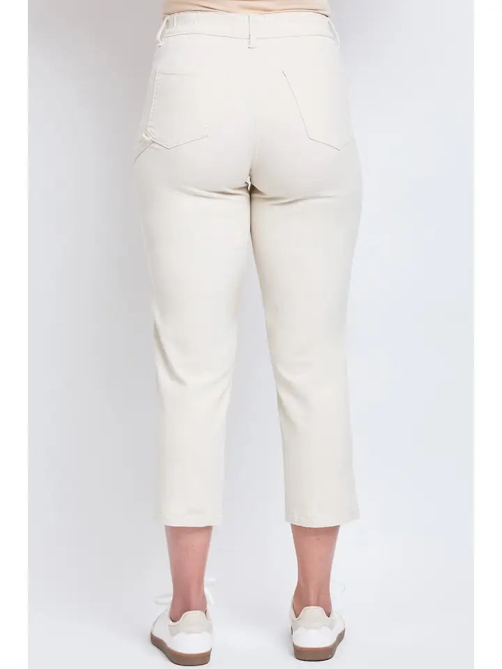 Cropped Tummy Control Ecru Pants