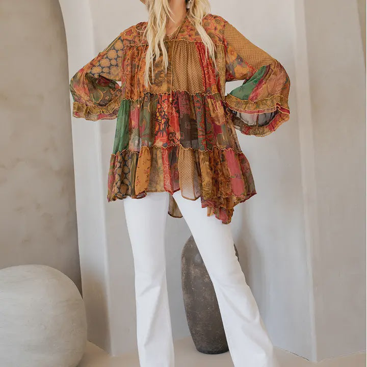 Chic Band Collar Jhabla Top