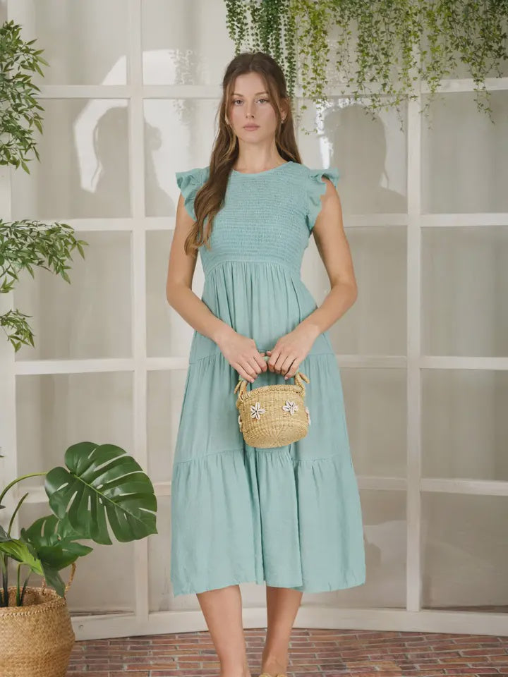 Tiered Smocked Short Sleeve Midi Dress