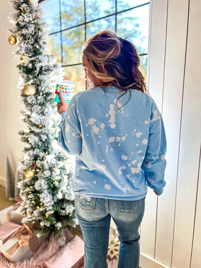 Merry Christmas Blue Bleached Sweatshirt