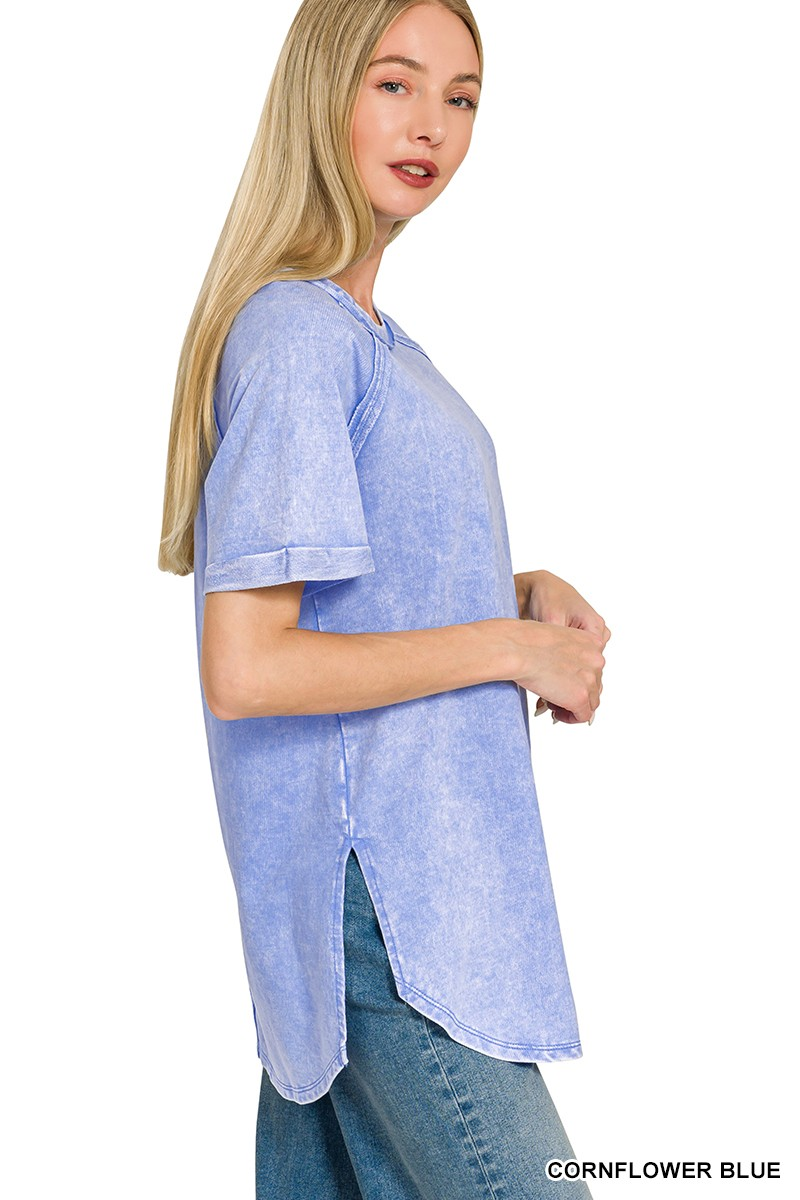 Terry Acid Wash Short Cuff Pullover