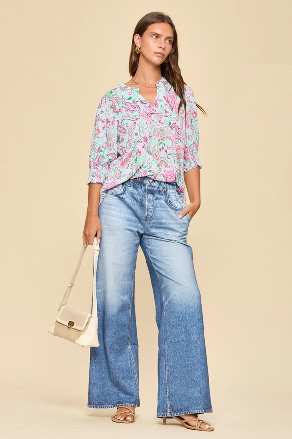 V-Neck Smocked Sleeve Top