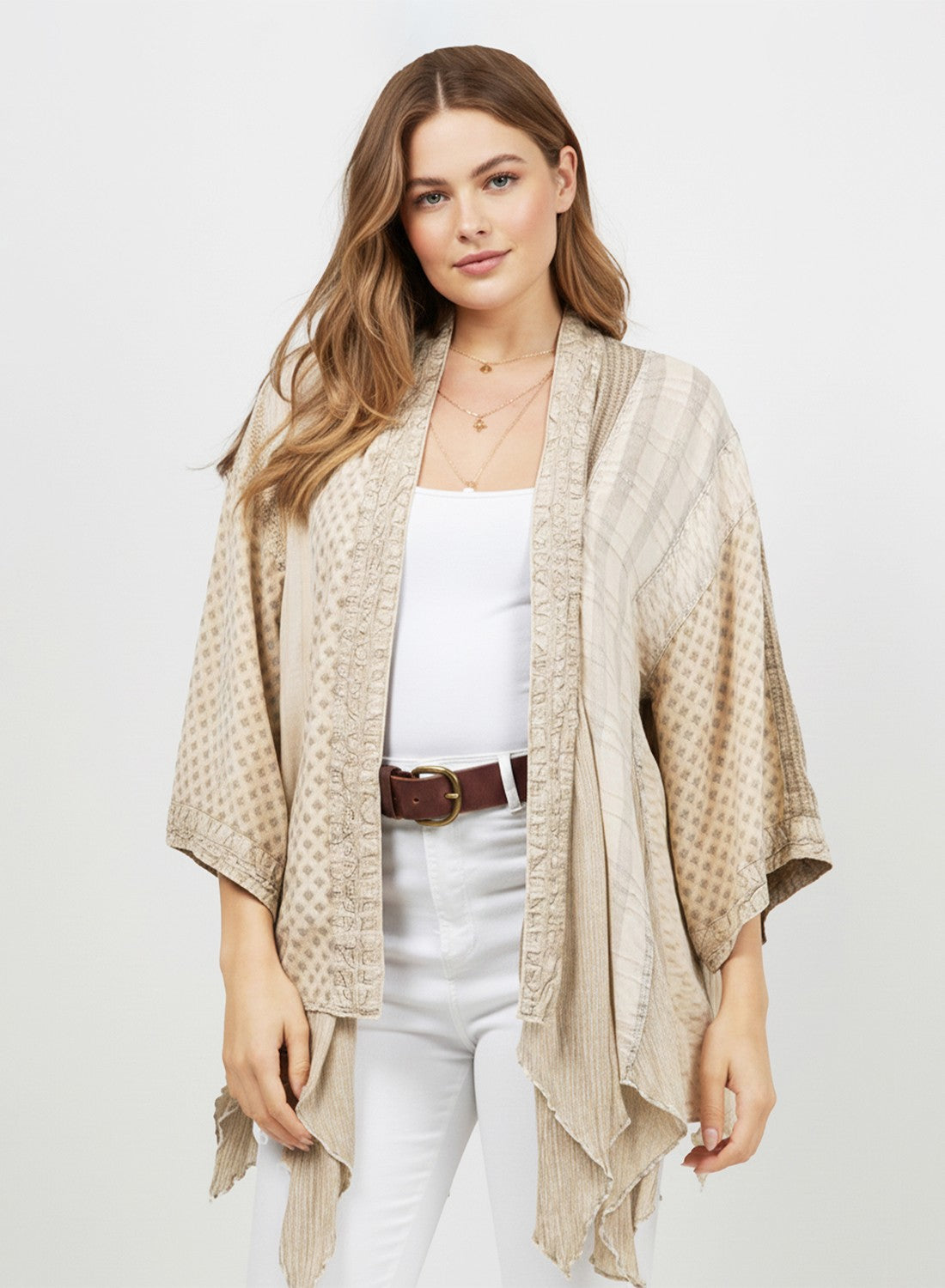 Cream Kimono & Pants Set
