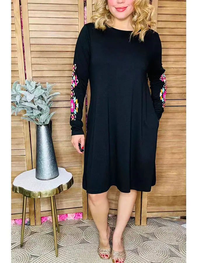 Aztec Embroidery Sleeve Dress