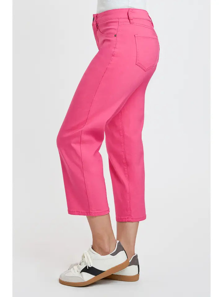 Mid-Rise Hyper Stretch Cropped Coral Pants