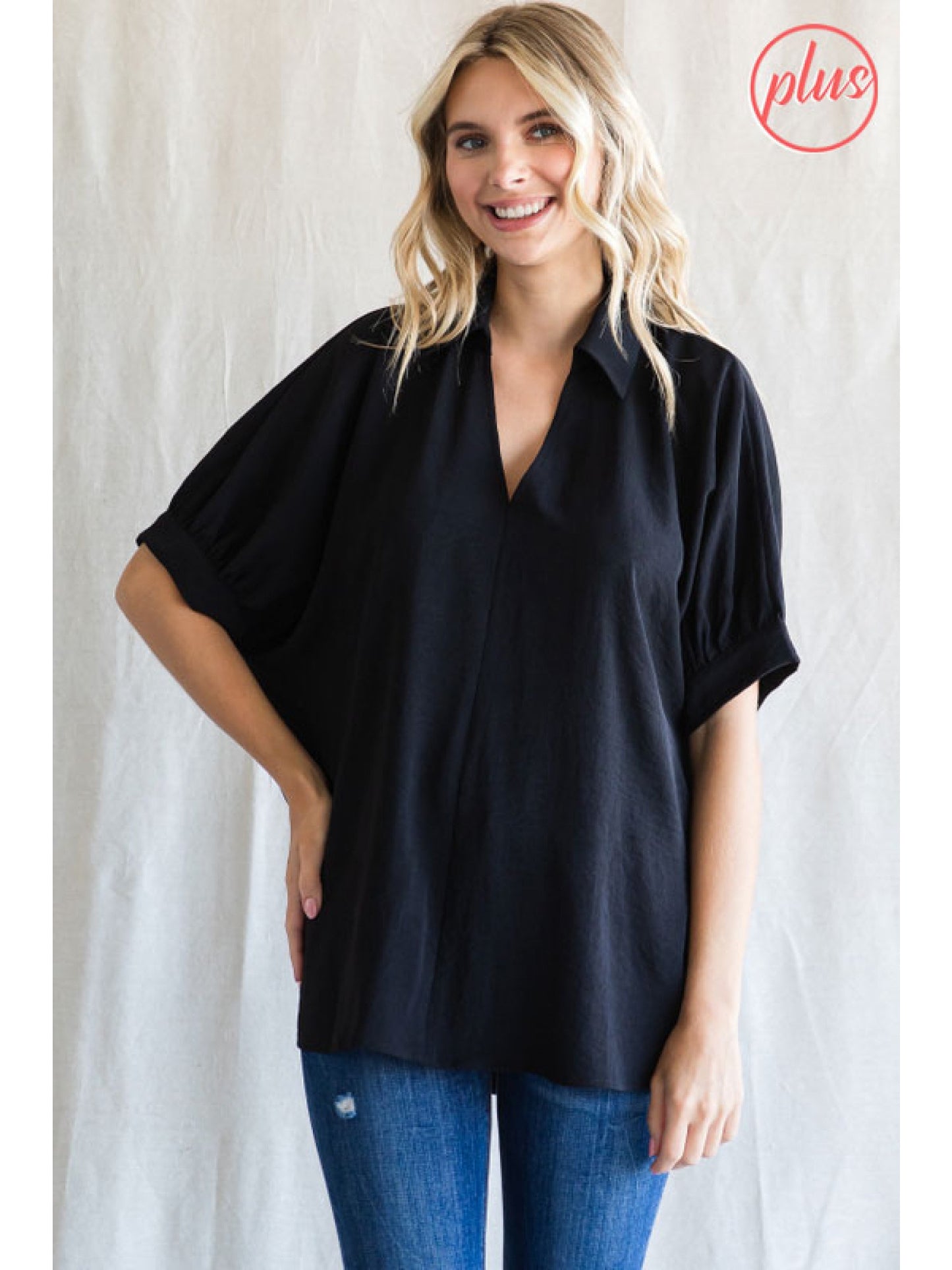 Open Collar Dolman Sleeve Blouse