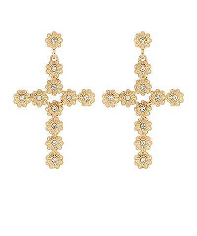 Pave Flower Cross Earrings