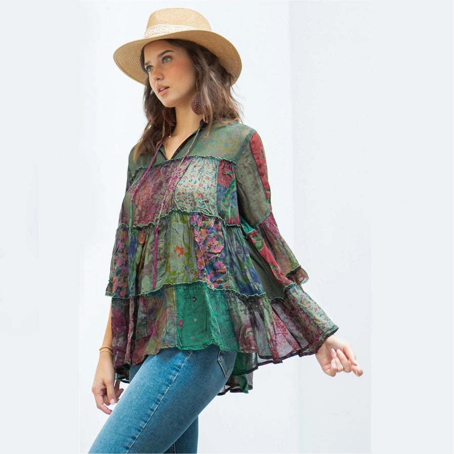 Chic Band Collar Jhabla Top