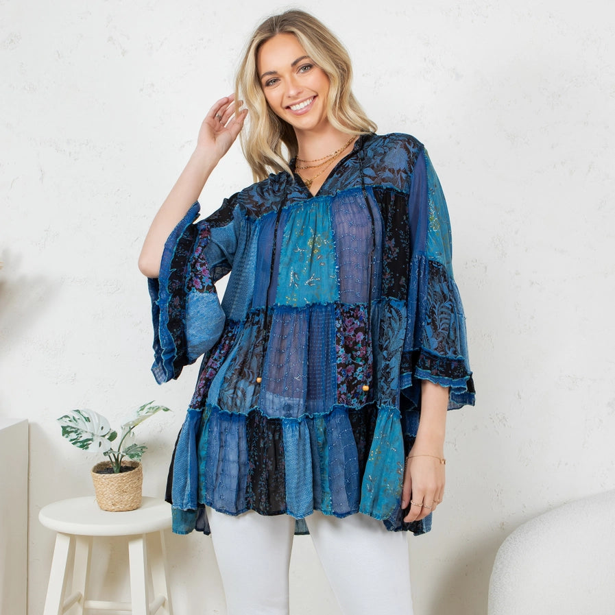 Chic Band Collar Jhabla Top