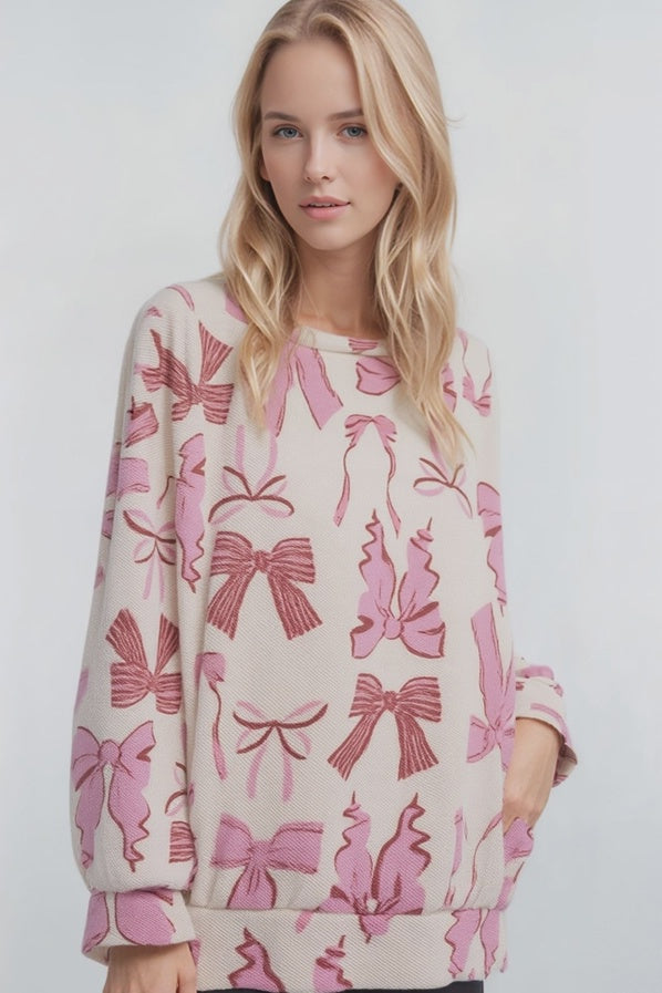 Cream & Pink Bow Top