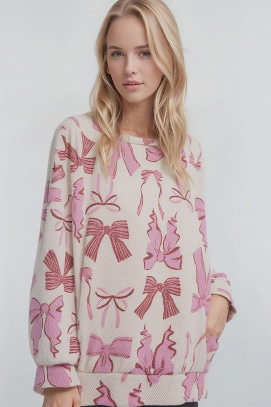 Cream & Pink Bow Top