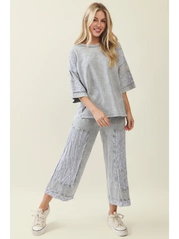 Mineral Washed Eyelet Lace Top