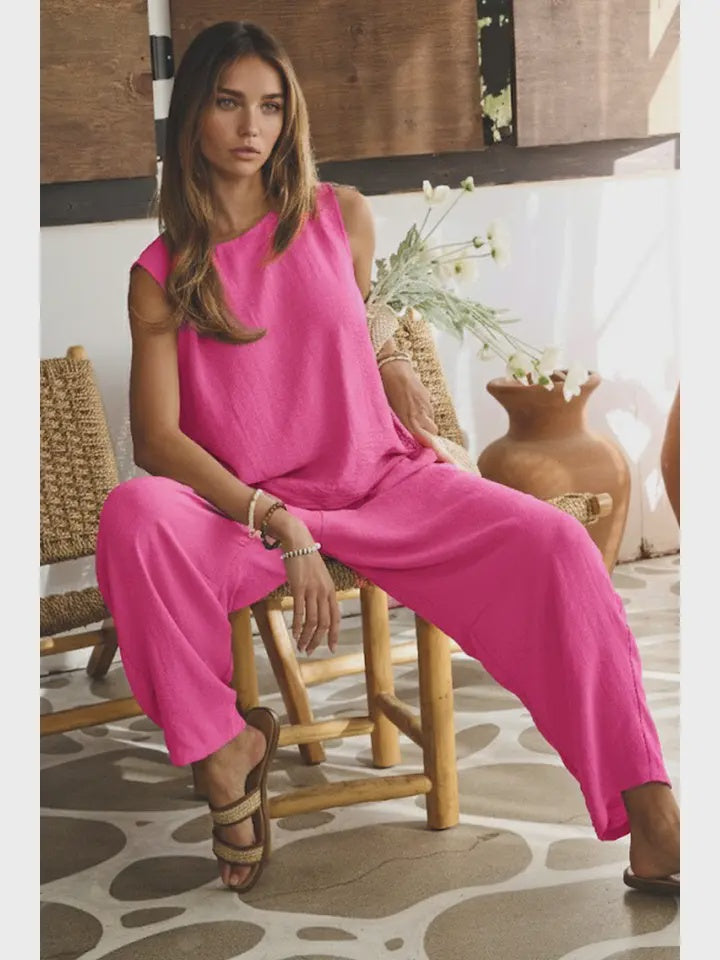 Textured Woven Top & Pant Set