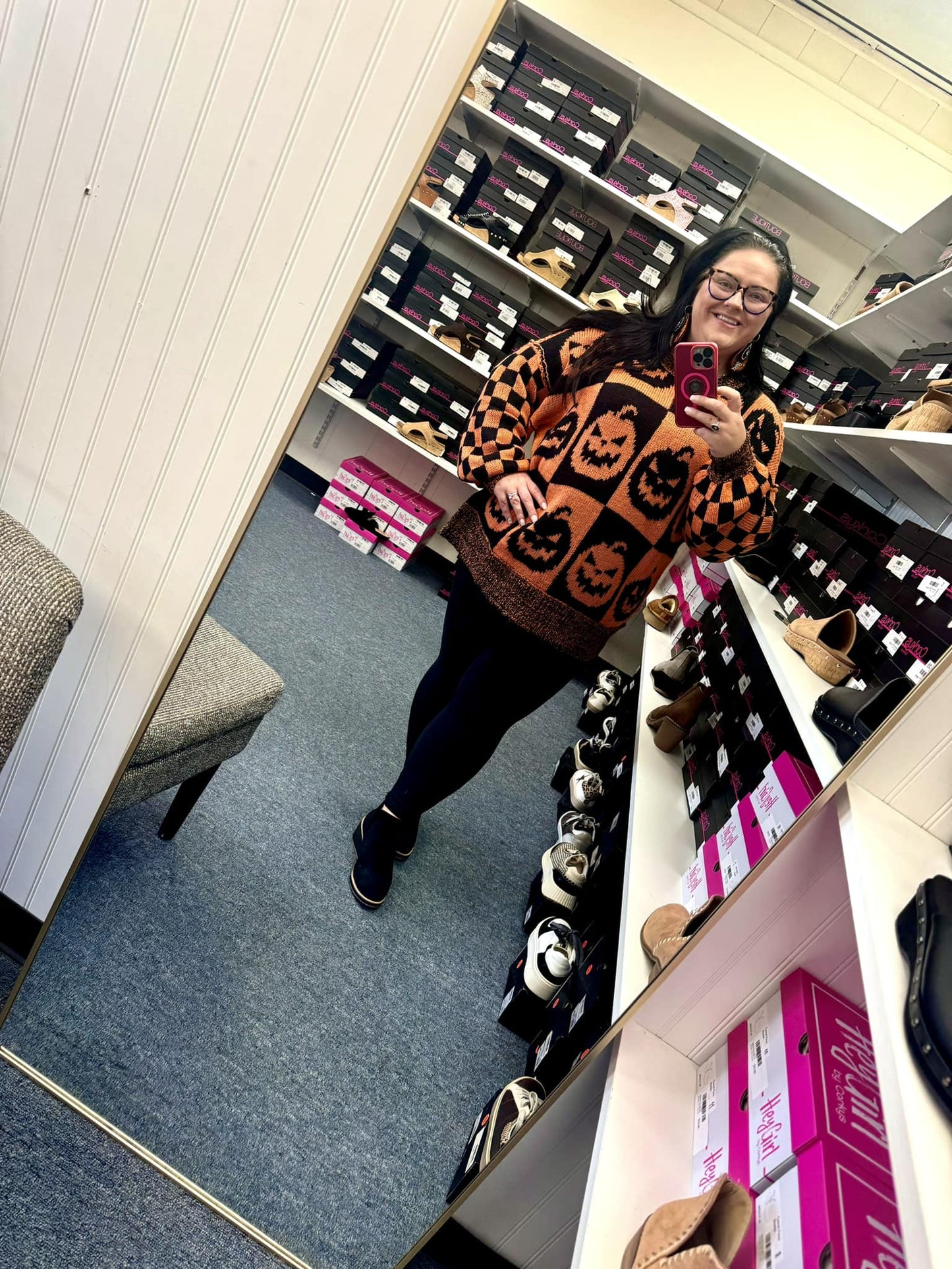 Oversized Halloween Pumpkin Checkered Sweater