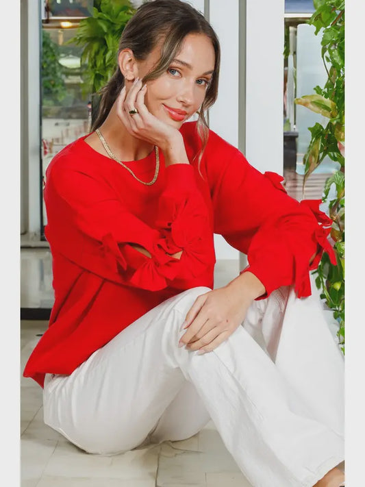 Bow Embellished Crew Sweater