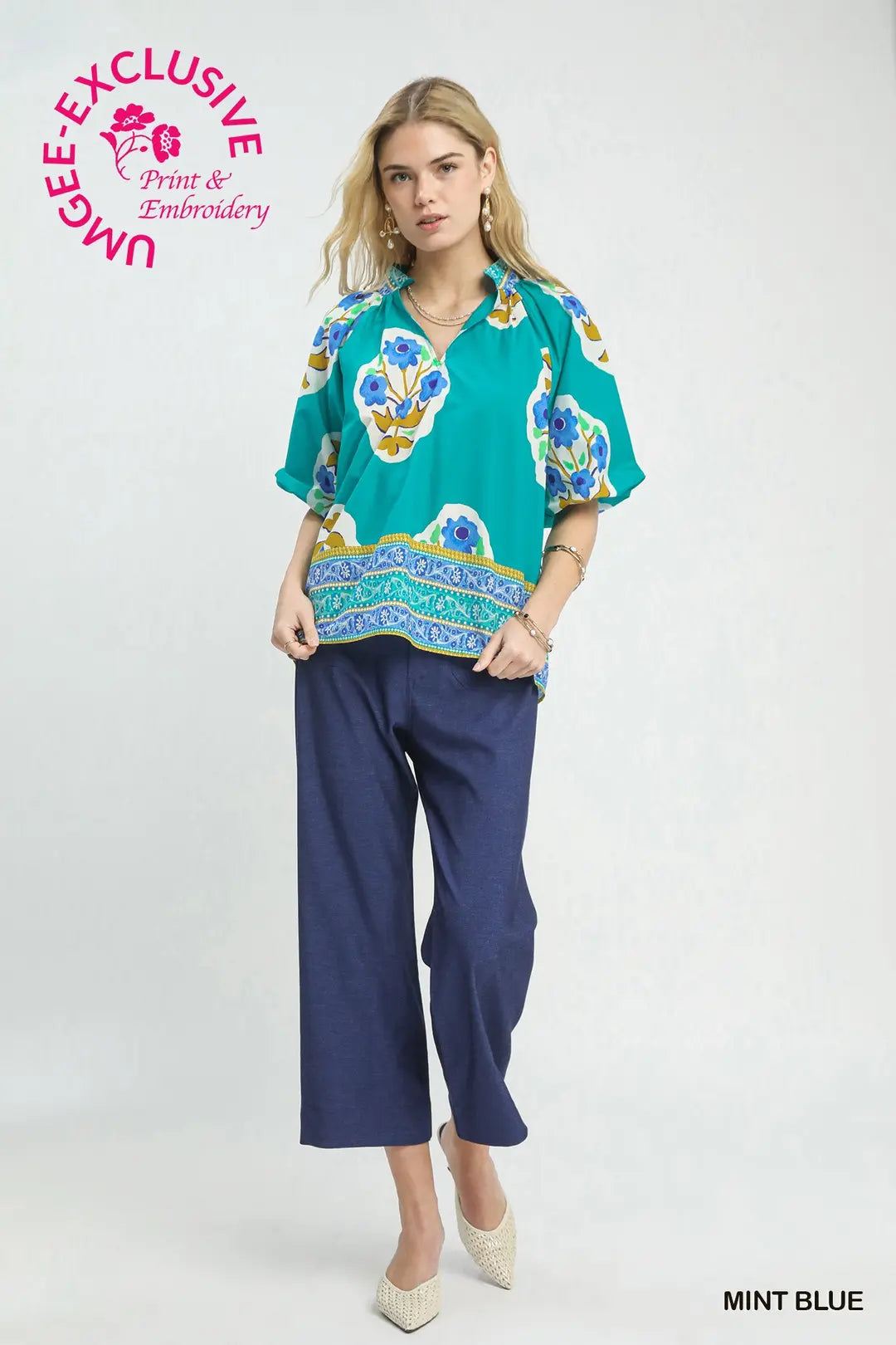 Boho Chic Mint Floral Blouse