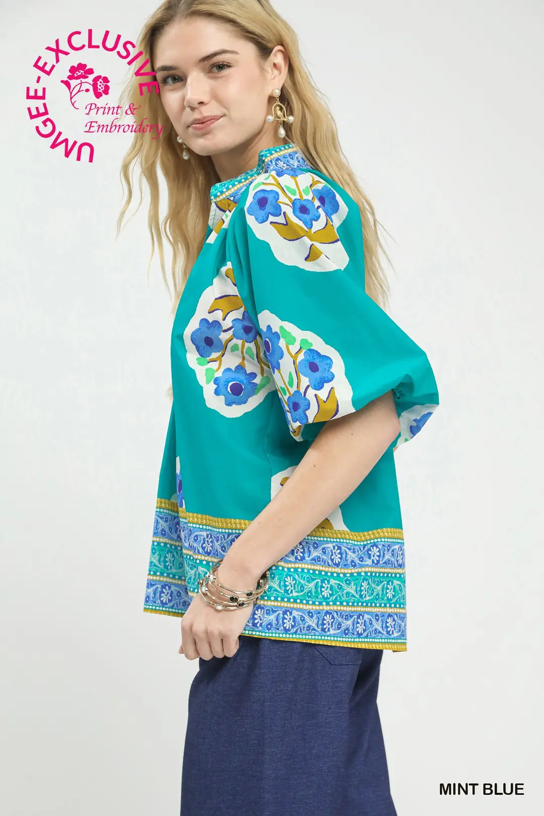 Boho Chic Mint Floral Blouse