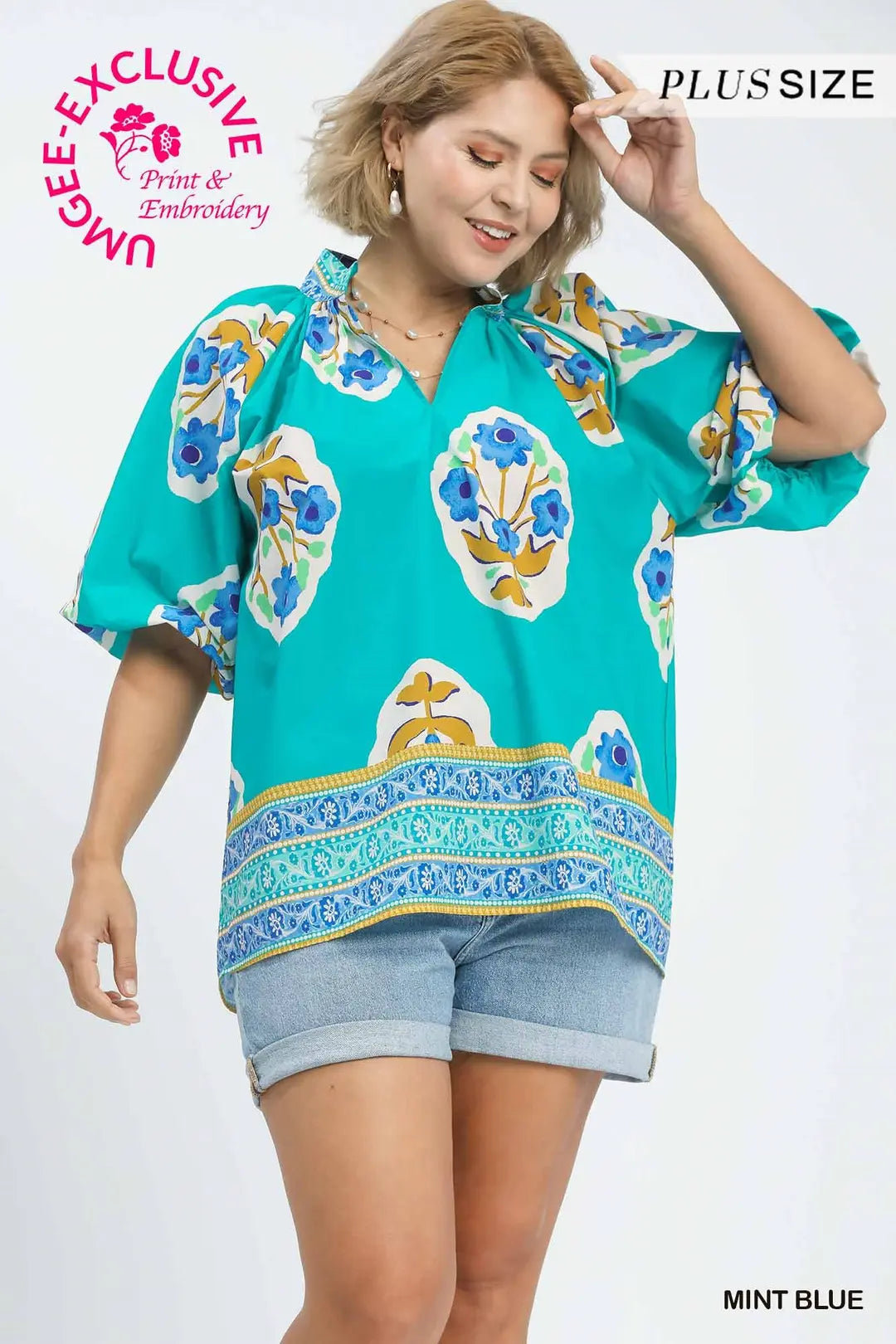 Boho Chic Mint Floral Blouse