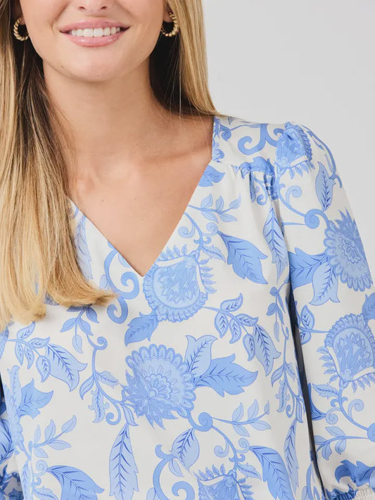 Ashlyn Porcelian Vines Blue Top