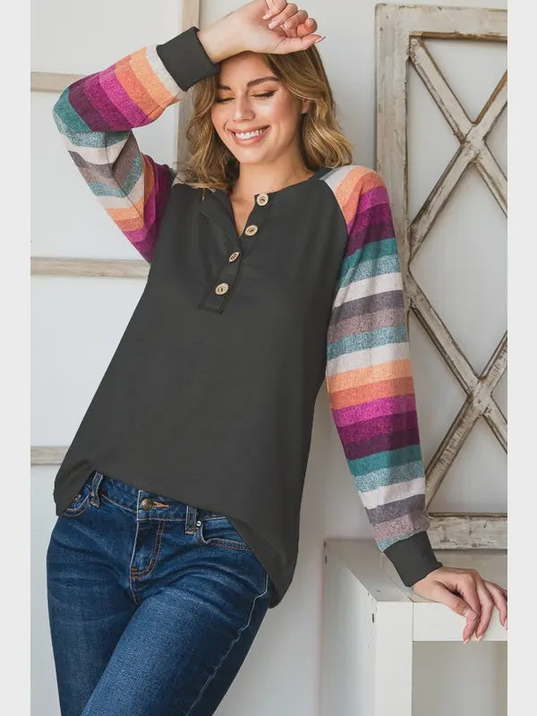 Stripe Print Contrast Top