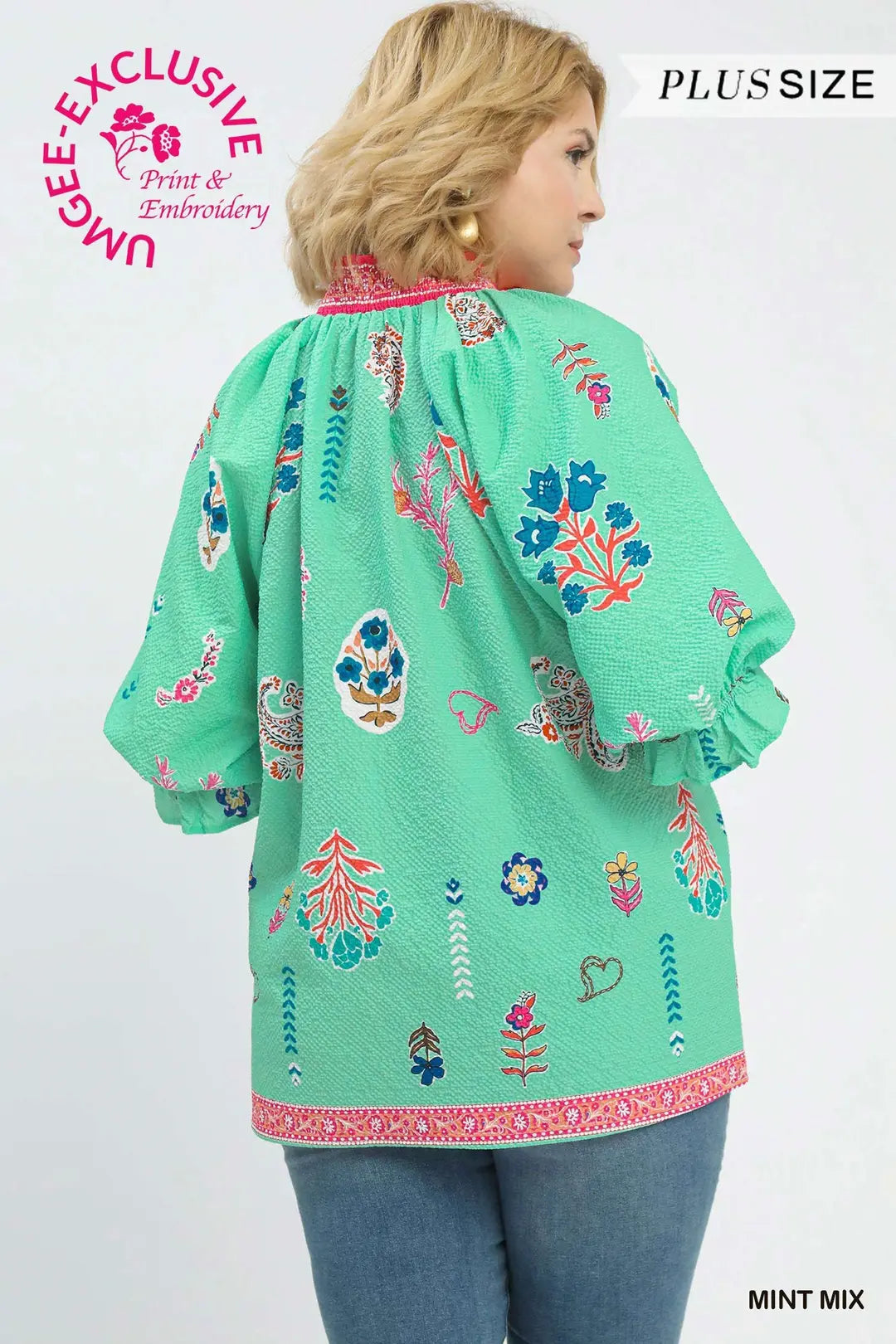 Floral Print v-neck Smocked Collar