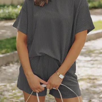 Ribbed Textured Knit Short Set