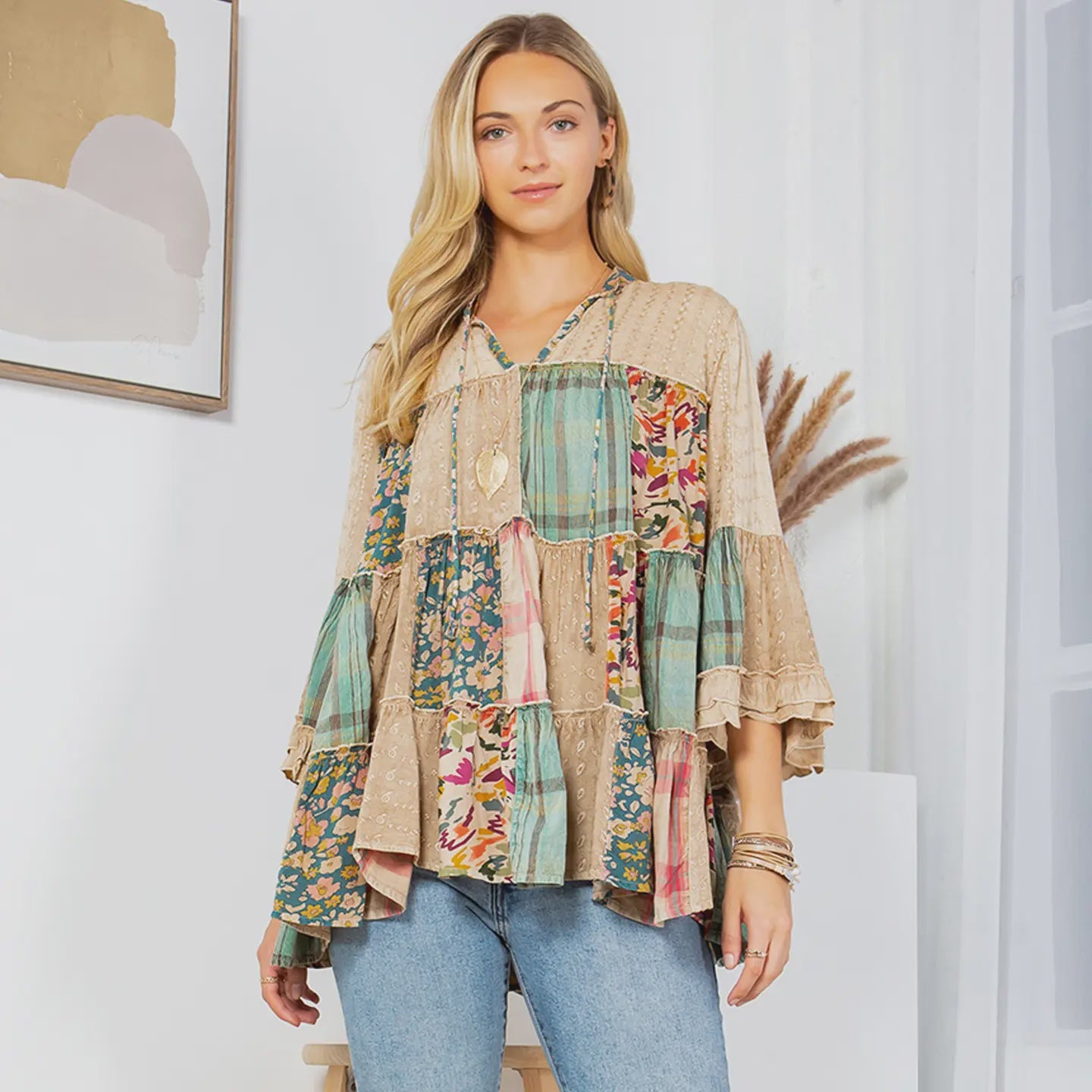Artistic Fusion Patchwork Top