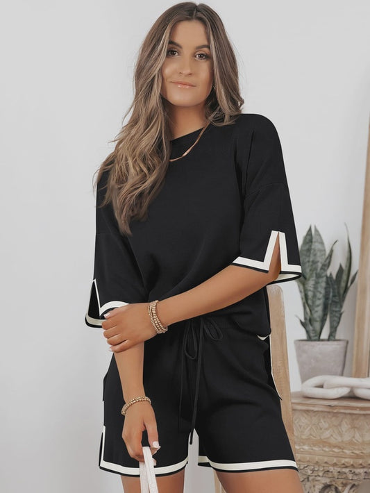 Black & White Trim Short Set