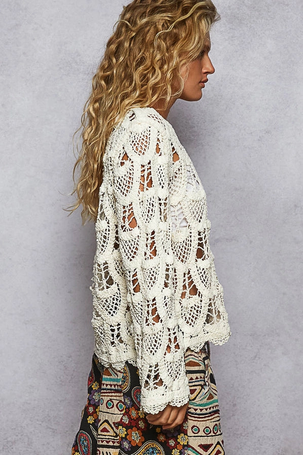 Round Neck Long Sleeve Crochet Top