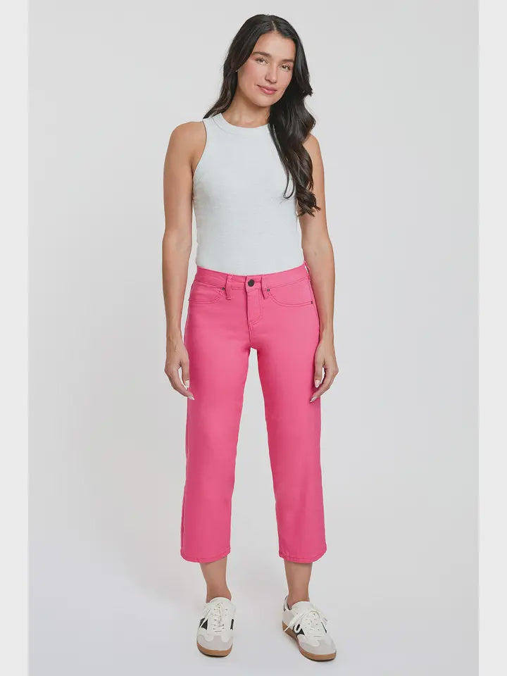 Mid-Rise Hyper Stretch Cropped Coral Pants