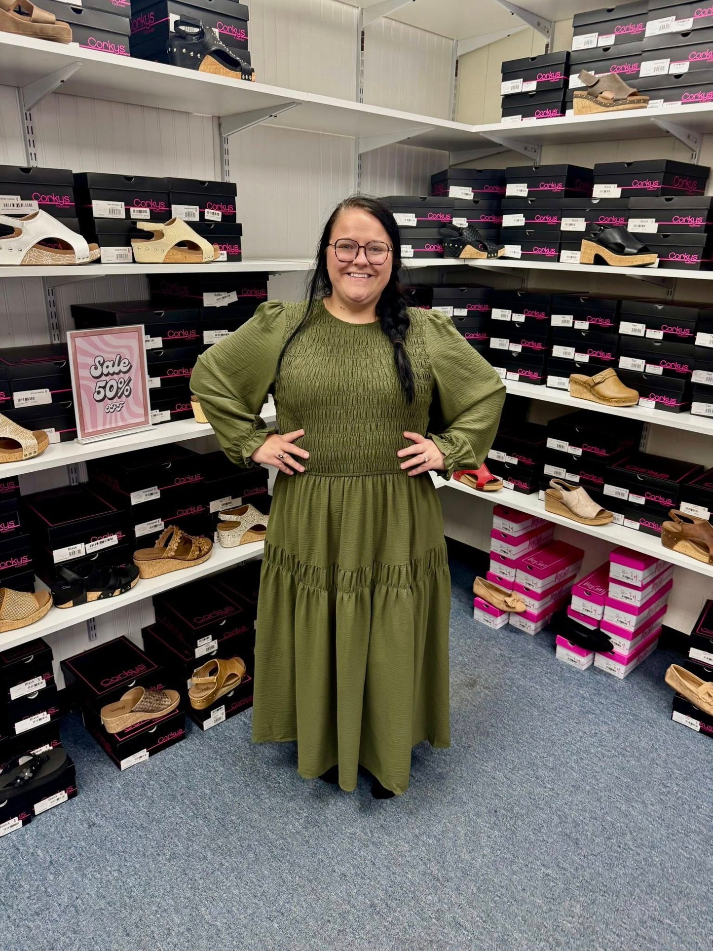 Smocked Bodice Midi Dress