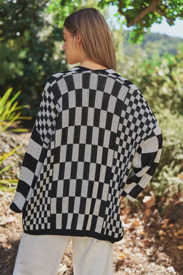 Black and white checkered Cardigan