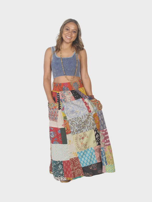 Patchwork One Size Skirt w/ Pockets