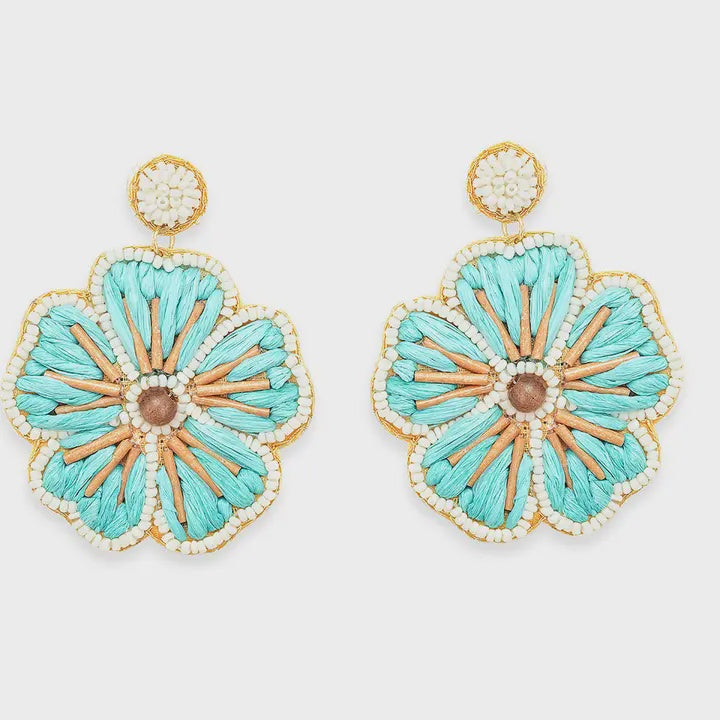 Teal Flower Earrings
