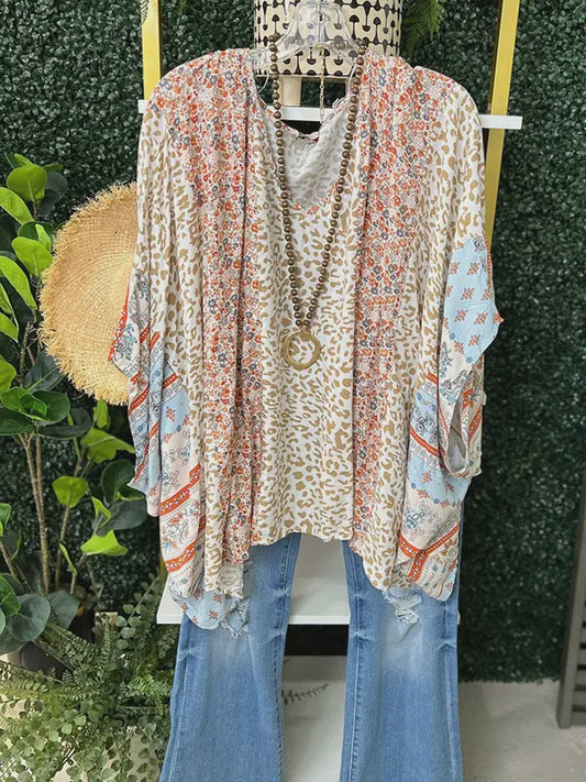 Patchwork Floral Bat Wing Blouse