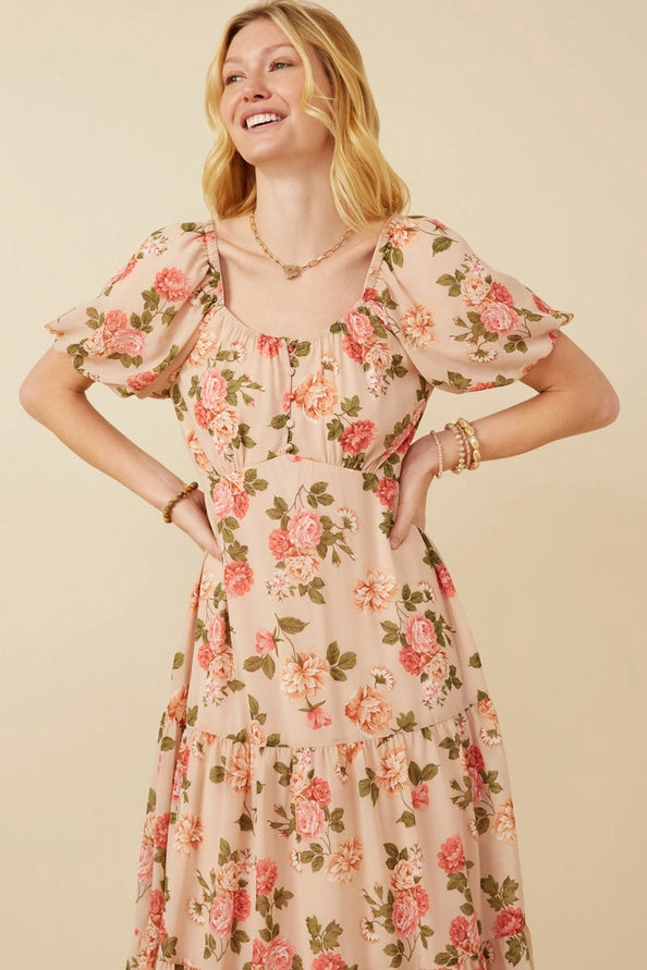 Romantic Floral Button Detail Dress