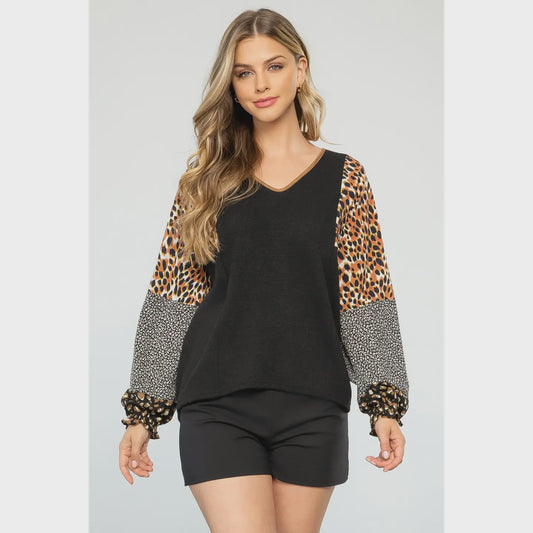 Leopard Mixed Print Long Sleeve Top