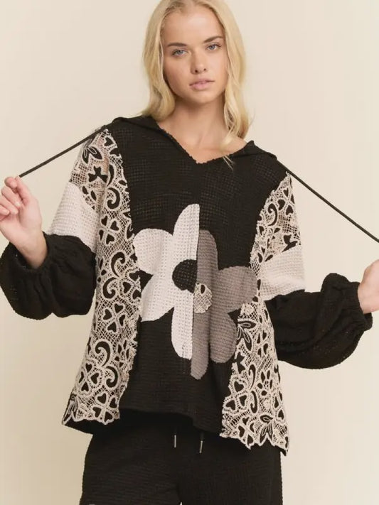 Hoodie Oversized Knit w/ Flower