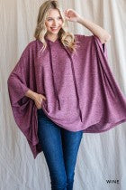 Brushed Hooded Short Sleeve Poncho Top