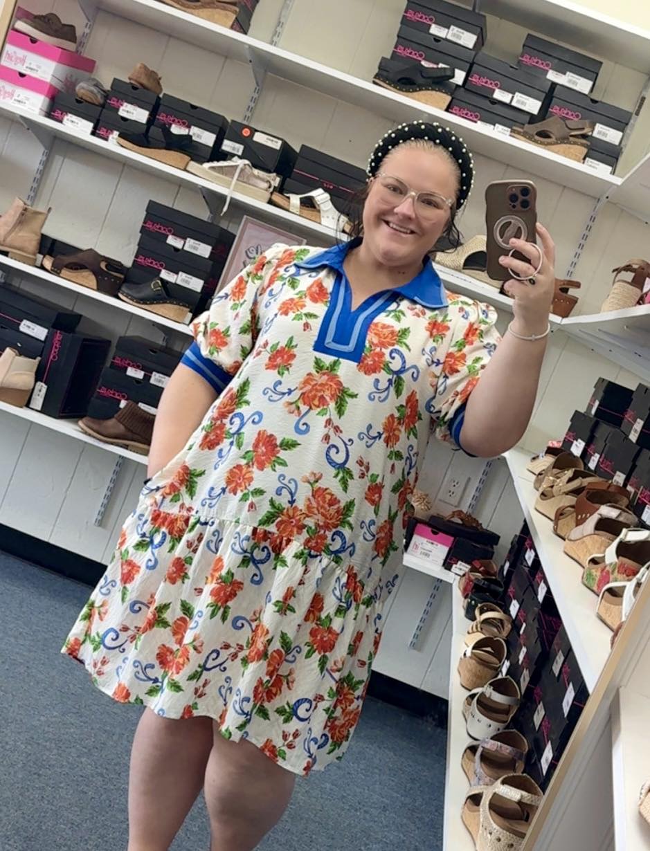 Floral Tiered Blue Trim Dress