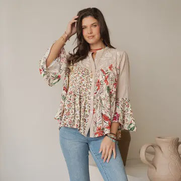 Vintage Inspired Floral Boho Tunic Top