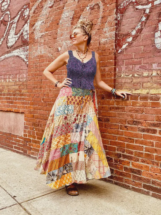 Cotton Patchwork Wrap Skirt