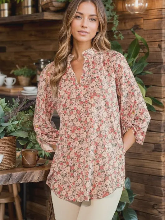 Floral Button Sleeve Top
