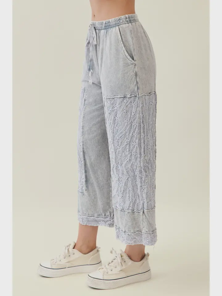 Mineral Washed Eyelet Lace Pant