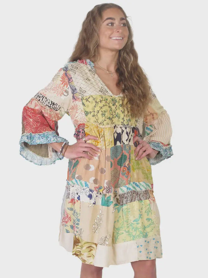 Patchwork Rayon Mini Dress