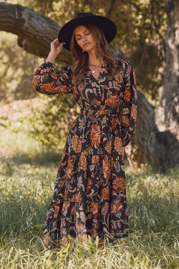 Floral Printed Long Sleeve Midi