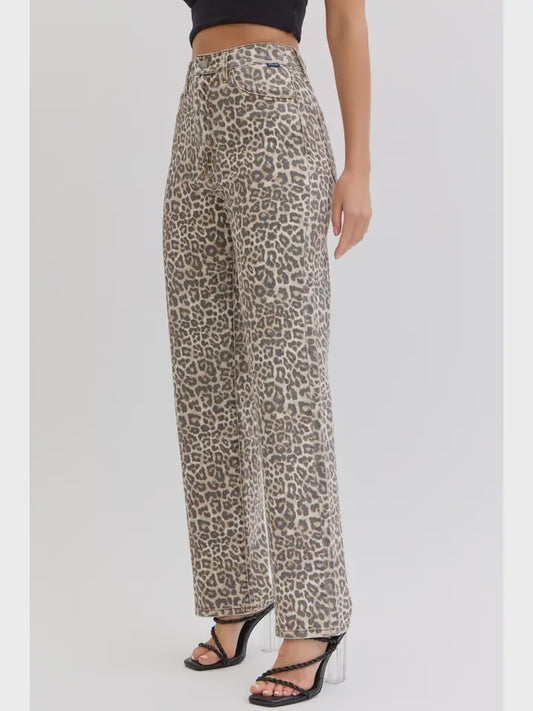 Leopard Washed Dad Jean