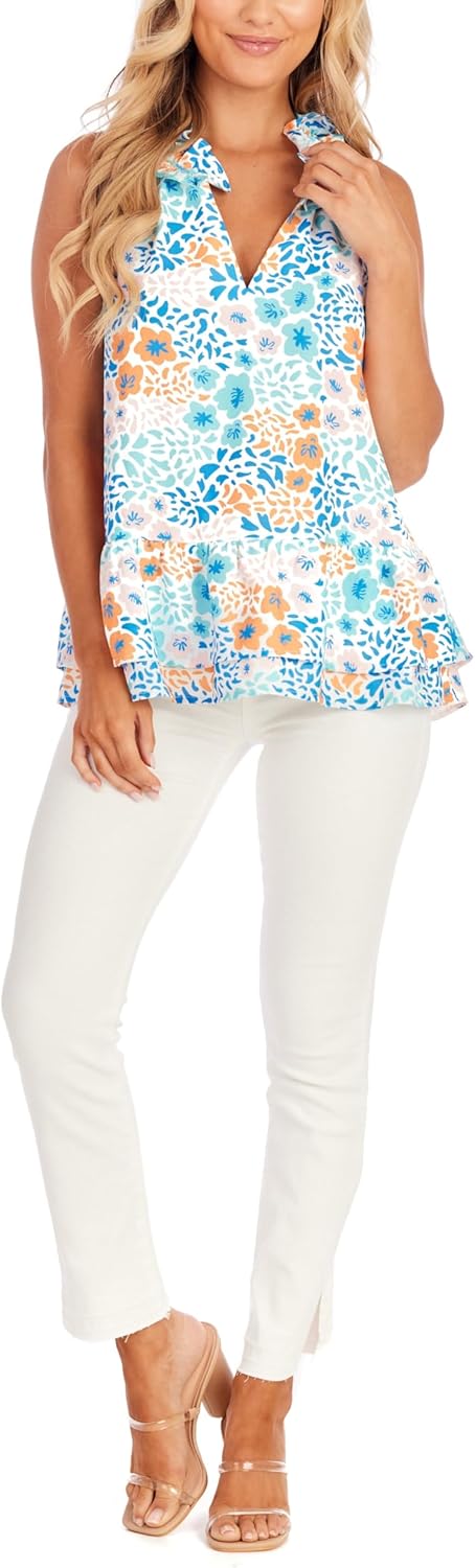Blue Floral Jeanette Flounce Top